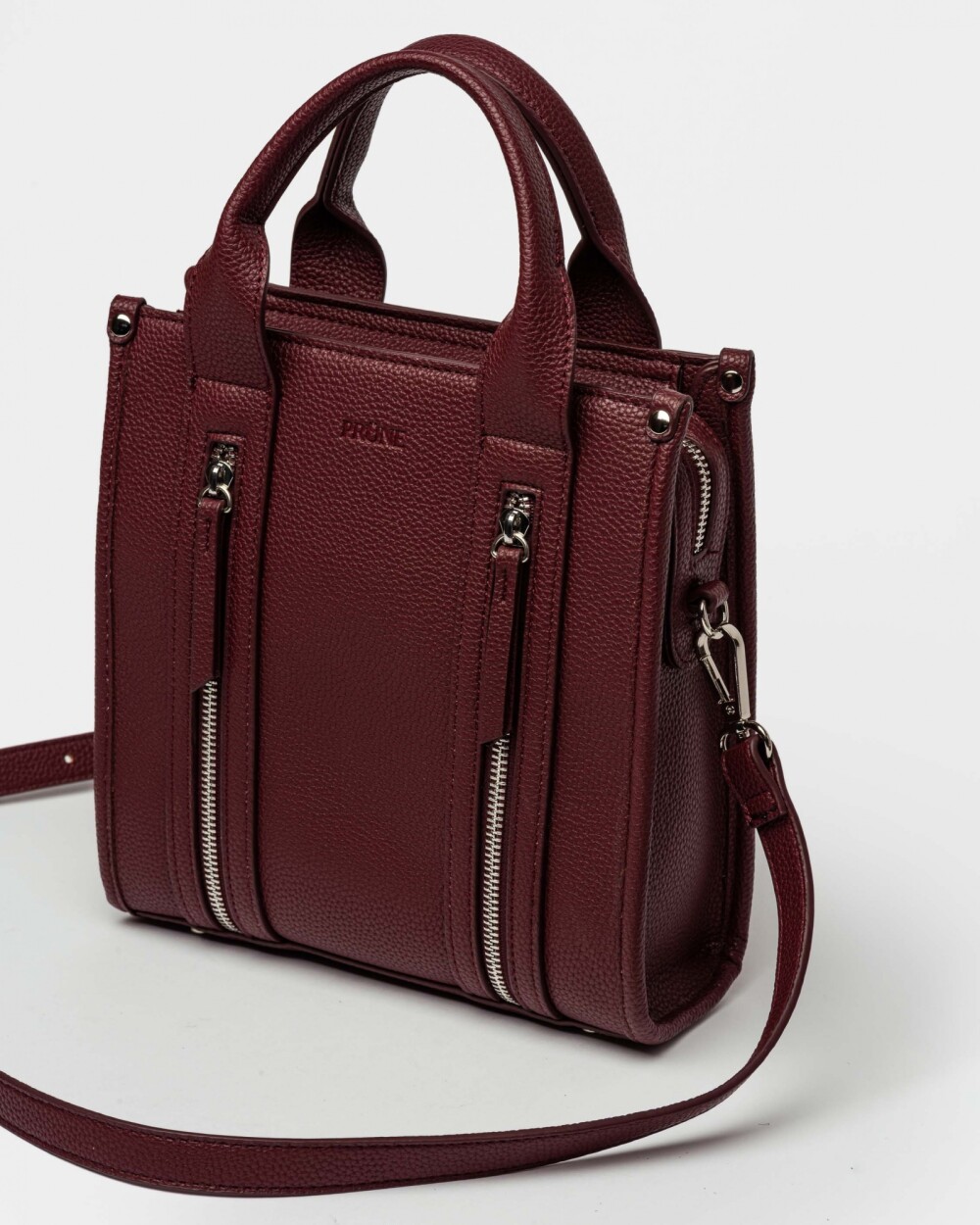 Cartera de Mano Oak en Efecto Cuero Liso Bordeaux