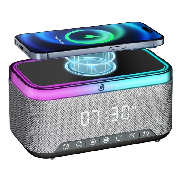 Reloj Parlante Cargador Inalambrico Goldtech Luz RGB Radio Variante Color Gris