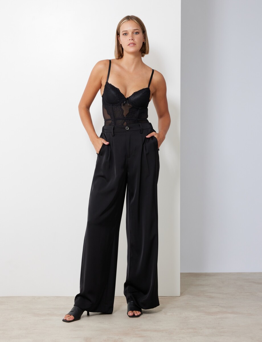 Pantalon Saten Wide - Negro 