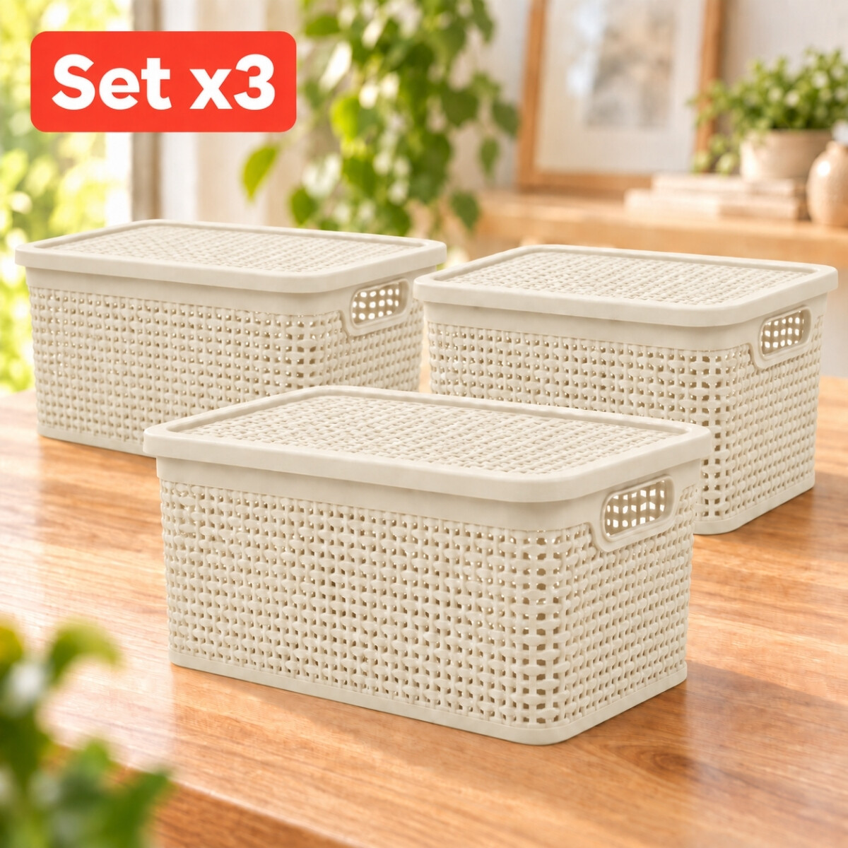 Set x3 Caja simil ratán 15 lts - BEIGE 