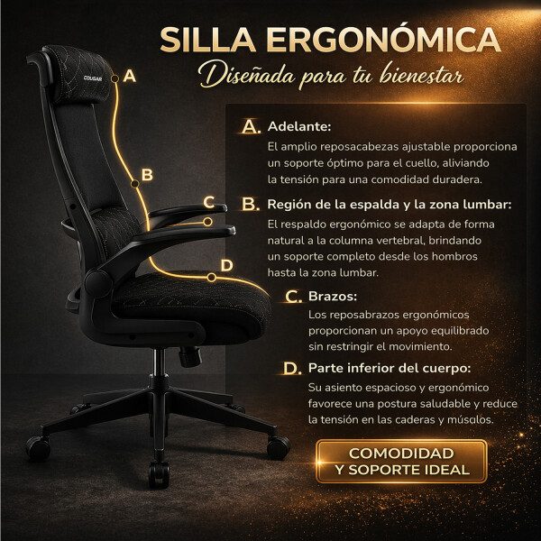 Silla Oficina Cougar Gamer Stryder Ergonómica 120kg NEGRO