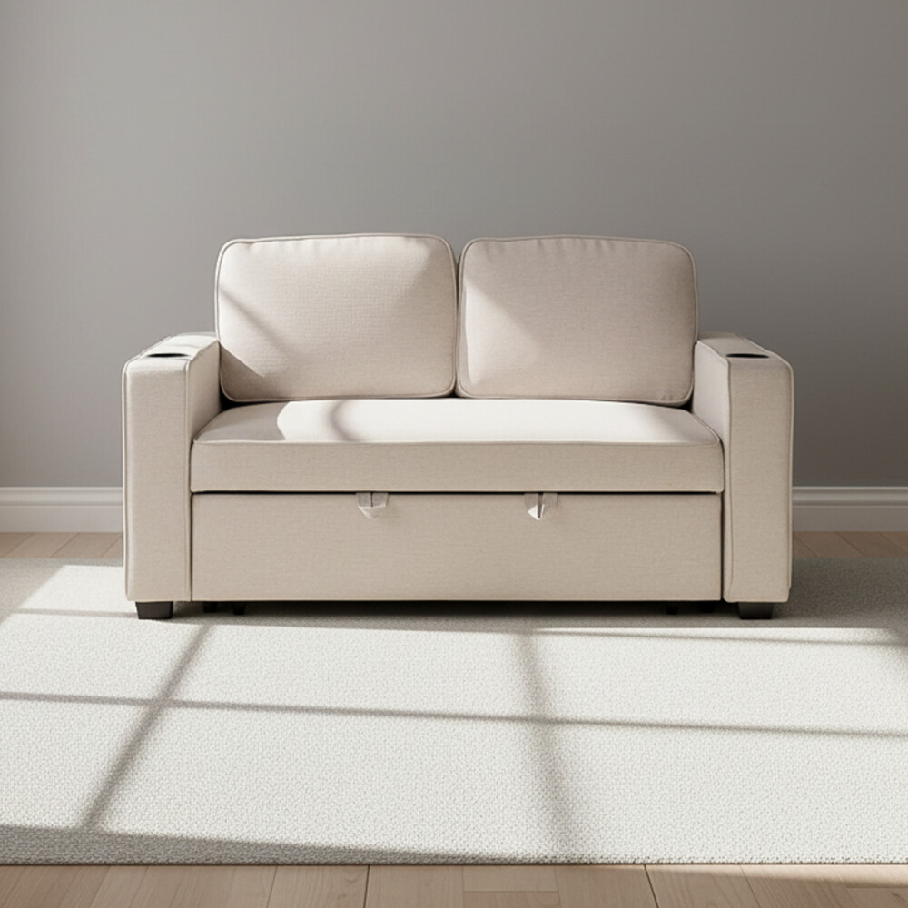 SOFÁ CAMA 2 CUERPOS TELA NATURAL-BEIGE MILEY BEIGE