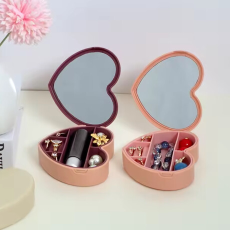 Joyero con espejo en forma de corazon - 10x9x3cm Rosado