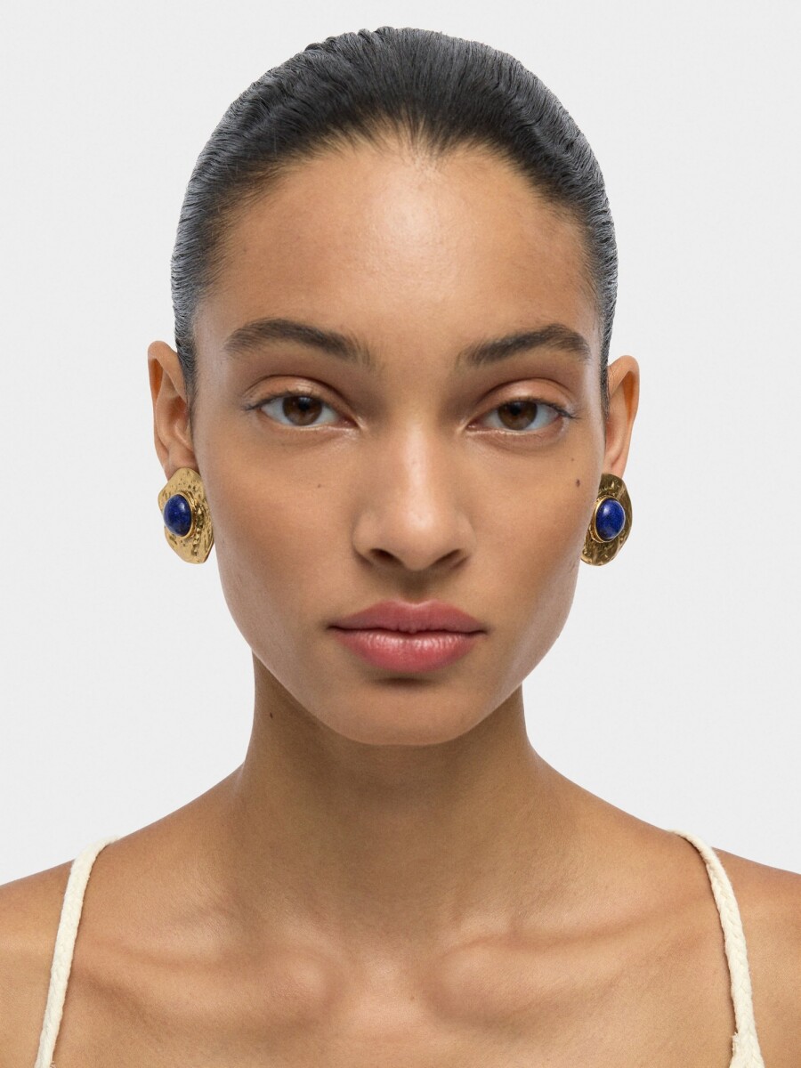Pendientes Redondos Con Piedras azul