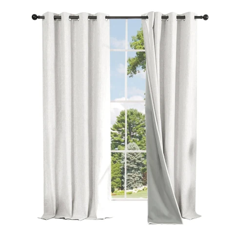 Cortina Blackout 100% Engomada Termica Set 2 Paños Tipo Lino Color Variante Blanco