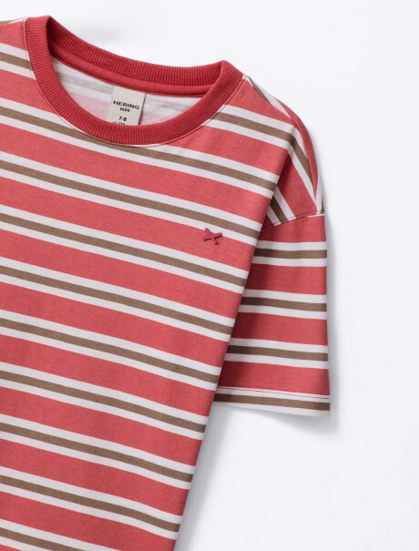 CAMISETA INDANTIL MANGA CORTA DE RAYAS ROJO