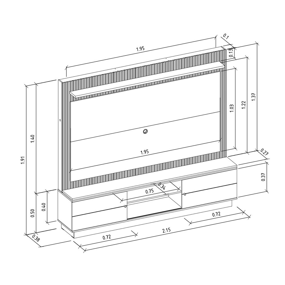 RACK PARA TV MODELO GUARARAPES CON LUZ LED COLOR NATURE/OFF WHITE Rack Para Tv Modelo Guararapes Con Luz Led Color Nature/off White