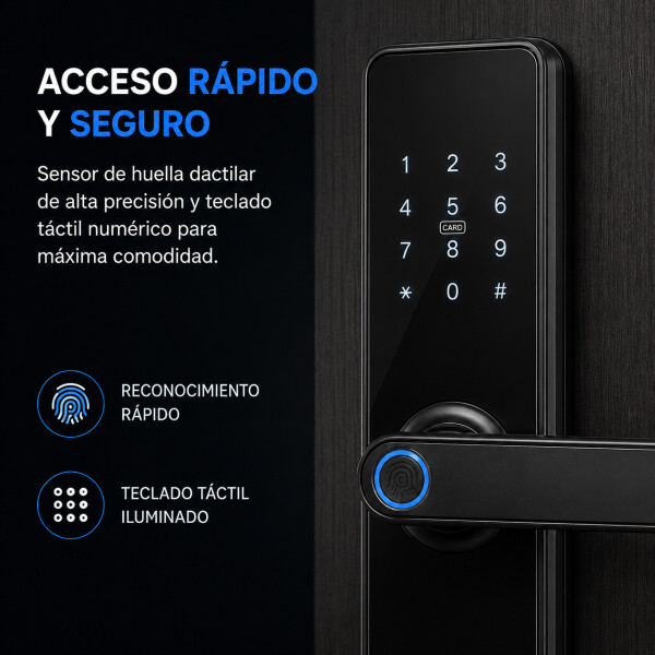 Cerradura Inteligente Digital Huella Contraseña Tarjeta Wifi Color Negro