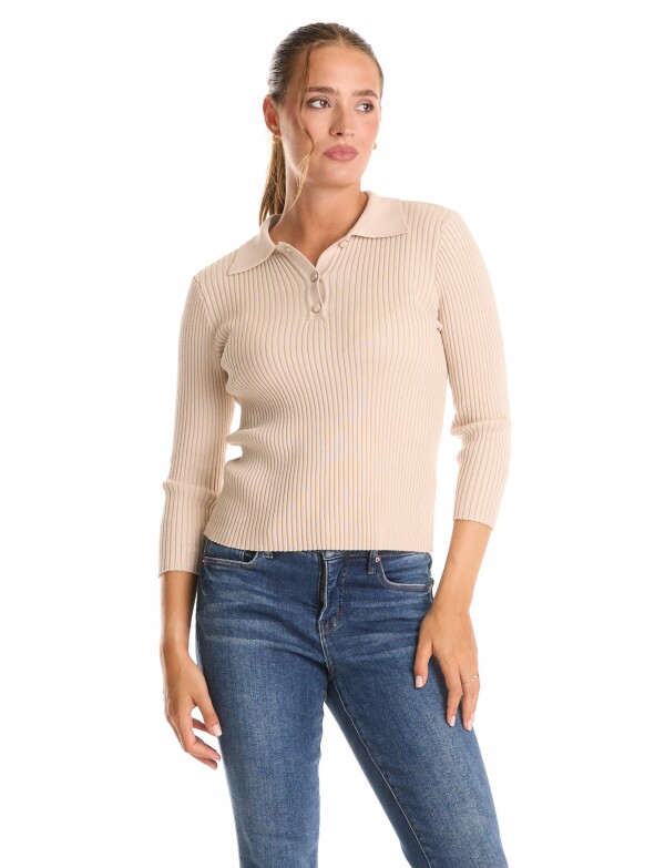 Buzo Ribs C/cuello BEIGE