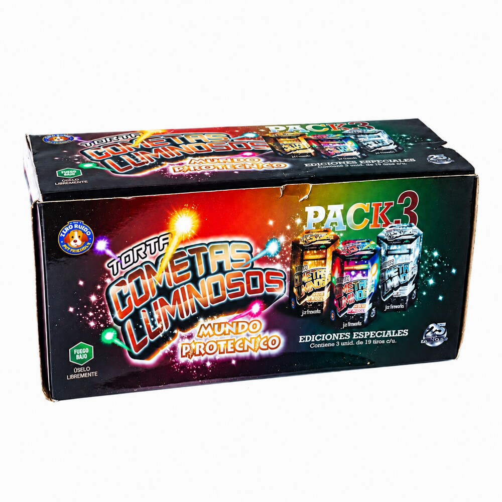 TORTA COMETAS LUMINOSOS MUNDO PIROTECNICO 19 Tiros (PACK x3) TORTA COMETAS LUMINOSOS MUNDO PIROTECNICO 19 Tiros (PACK x3)