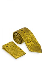 Corbata con pañuelo 8 cm MOSTAZA