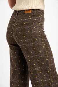 Jean Flared Wide Leg Print Chocolate