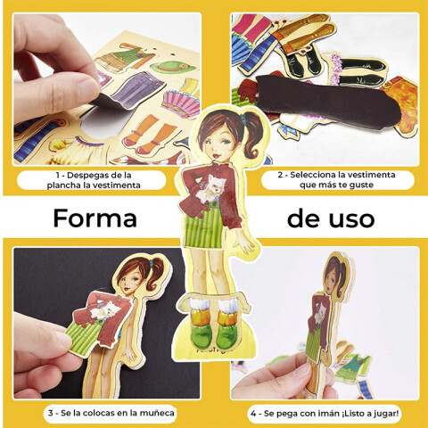 Juego Muñeca de Madera para Vestir con Imán 69 piezas U