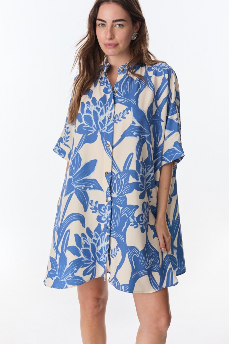 Camisa Azorella - Flores Azul 