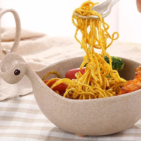 Bowl Plato Diseño Dinosaurio para Comida Bebé en Plástico Beige