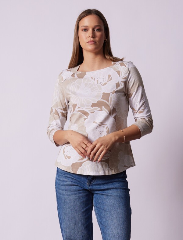 Remera Esc Cuadrado Flores BEIGE/MULTI