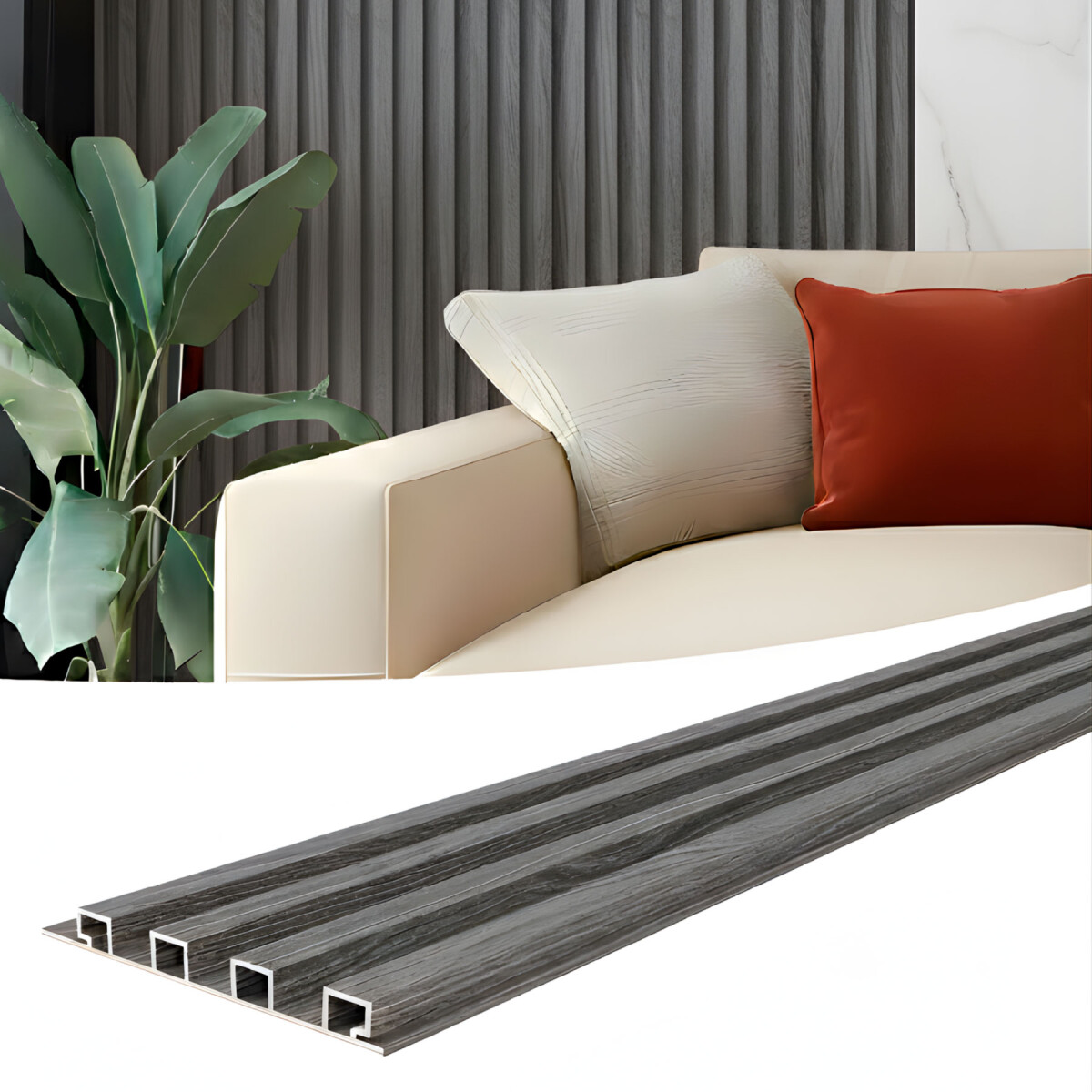 Revestimiento Wpc Simil Madera Wall Panel Lambrin 2.90x16.7 - Color Gris Oscuro 