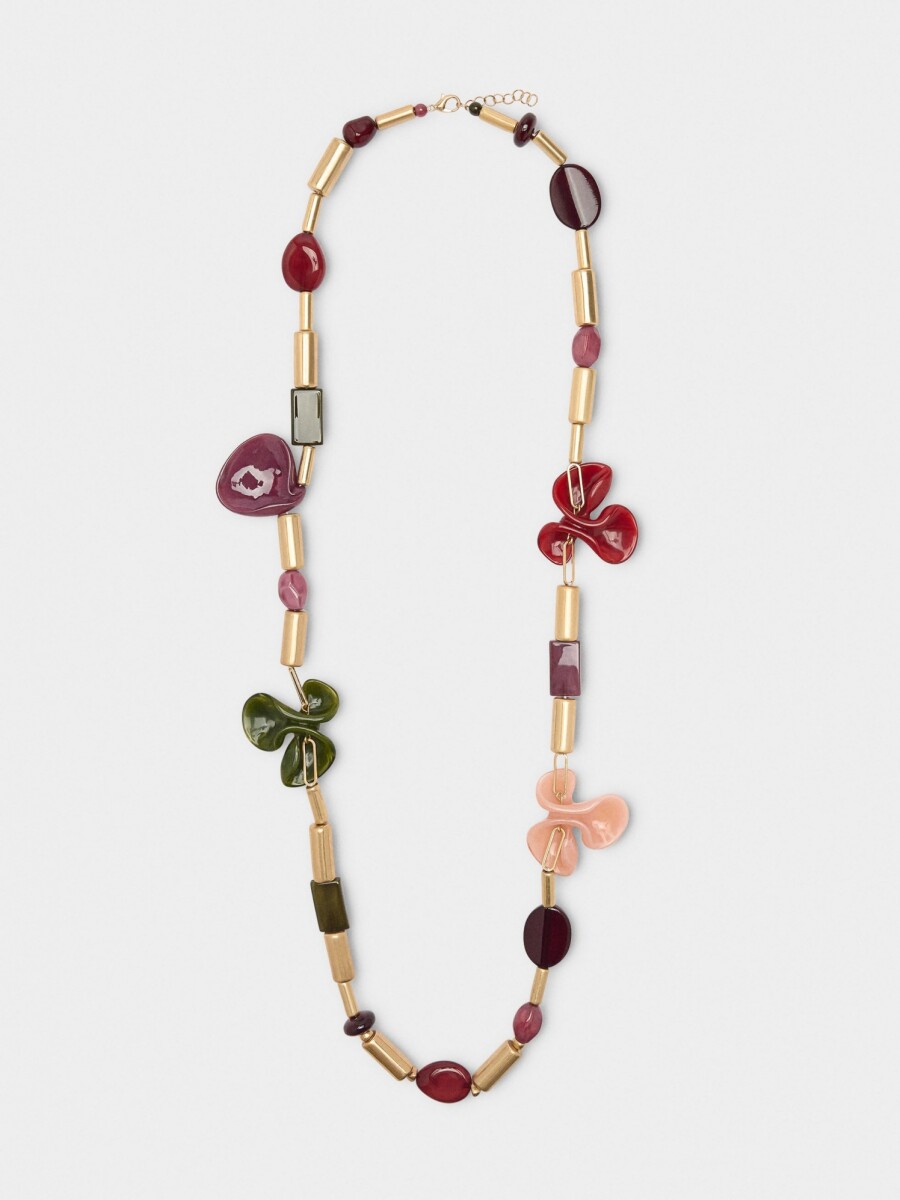 Collar Largo Con Flores De Resina multicolor