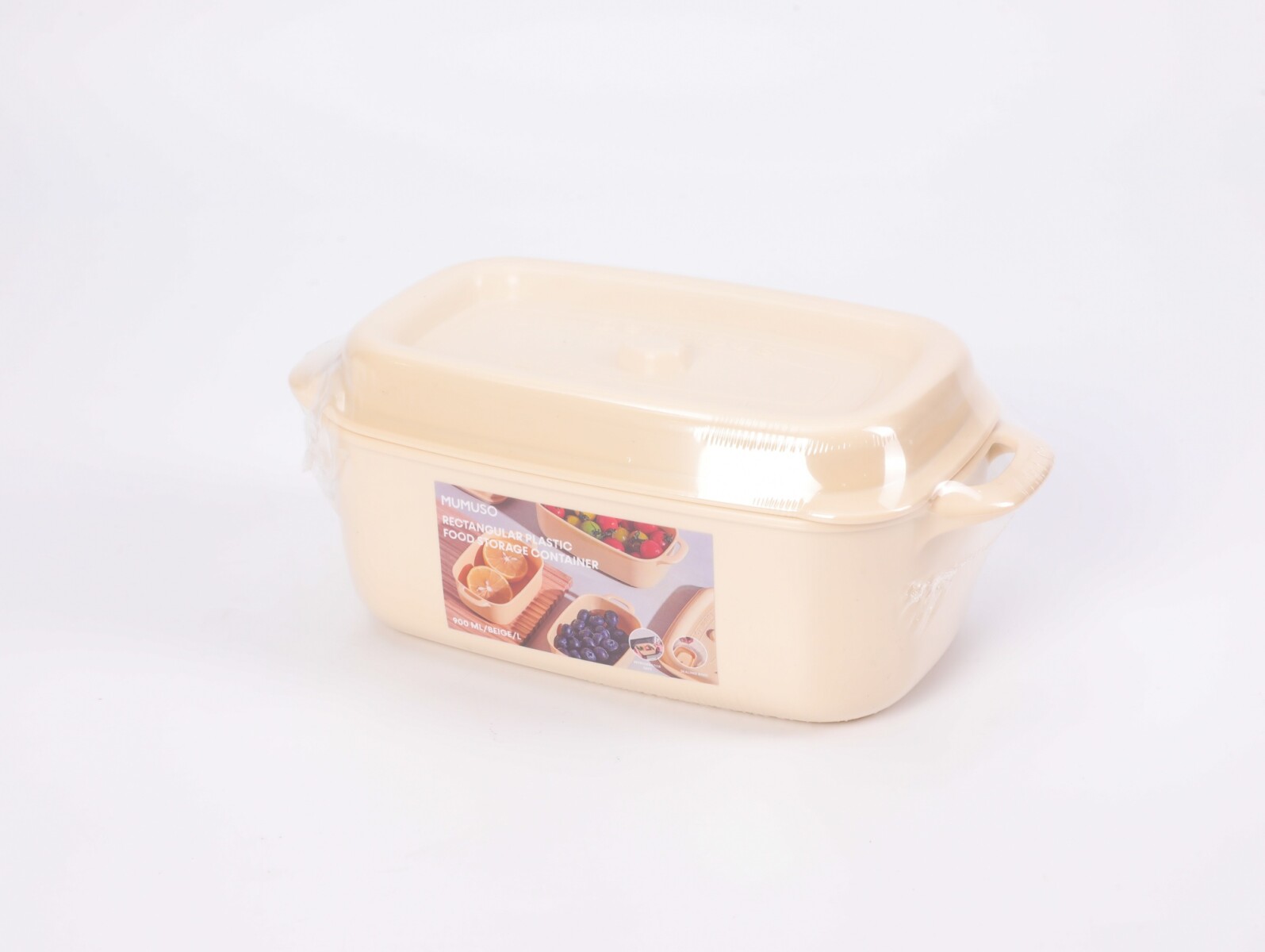 CONTENEDOR DE PLÁSTICO RECTANGULAR PARA ALIMENTOS (900 ML / BEIGE / L) 