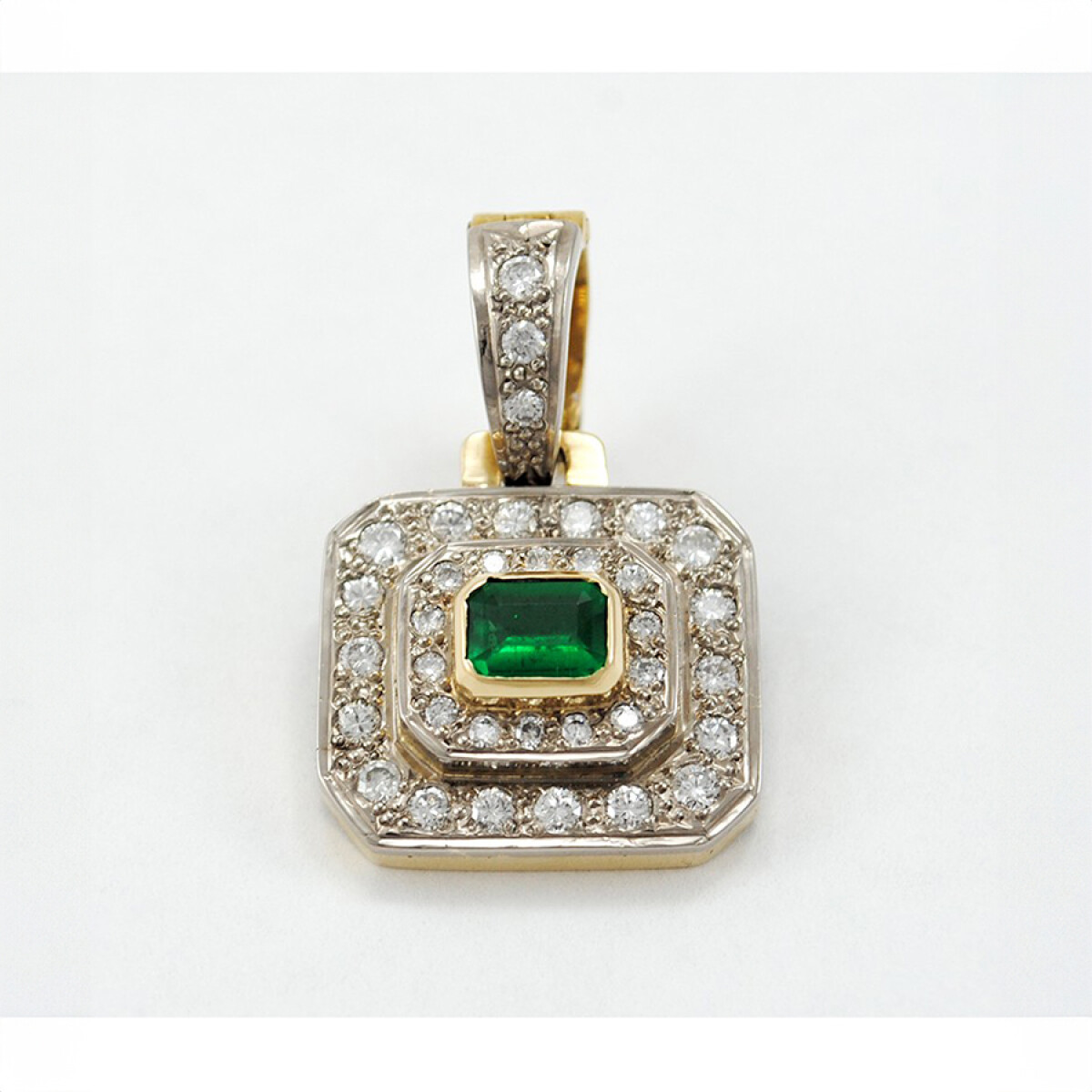 Dije En Oro 18 K, Esmeralda Y Brillantes. Hechos A Mano 