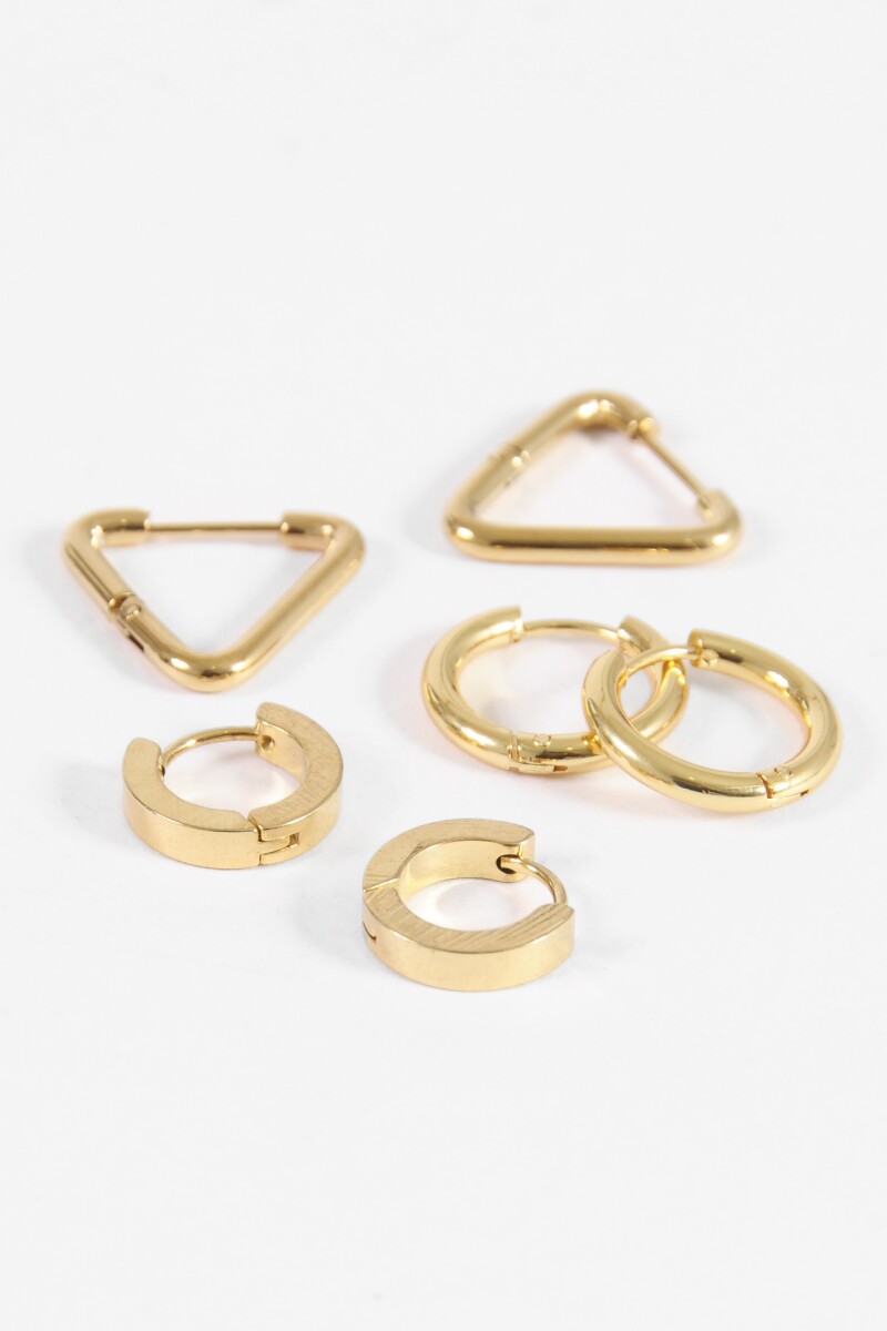 Set de aros geométricos acero dorado