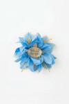 Broche flor dahlia tela celeste