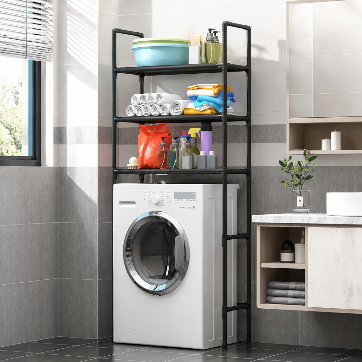 Mueble Organizador Multiuso Lavarropa 3 Estantes Acero Inox. - Negro 1 