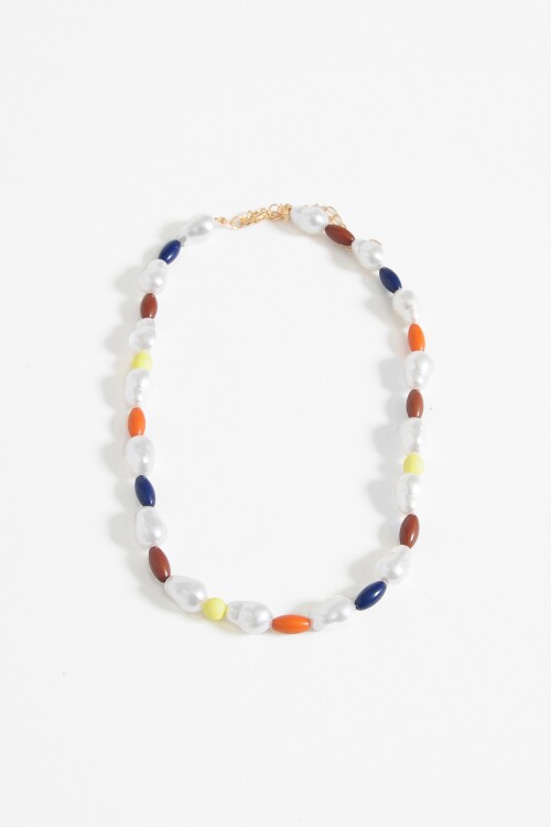Collar perlas y piedras acrílico multicolor