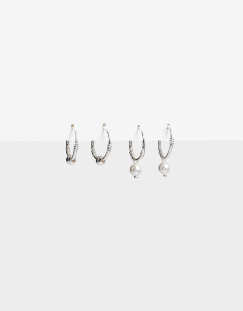 Aros Argollas Set Perla Set De Argollas Plata 925 Y Perla - Plateado