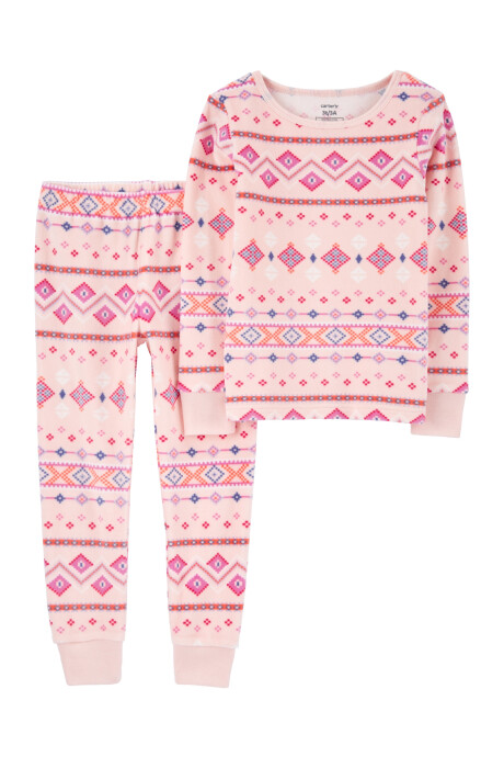Pijama dos piezas pantalón y remera de micropolar diseño fair isle Sin color