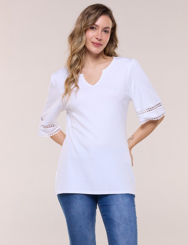 Remera De Algodón Con Detalles De Puntilla BLANCO