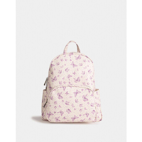 Mochila Cuerina Mariposas Blanco Crudo