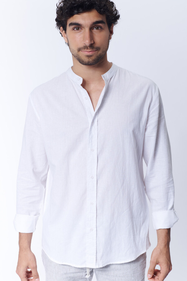 Camisa Con Lino Cuello Mao Blanca