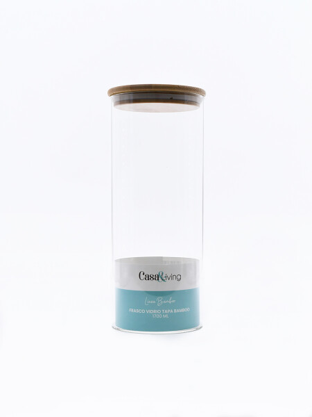 FRASCO VIDRIO TAPA BAMBOO TRANSPARENTE