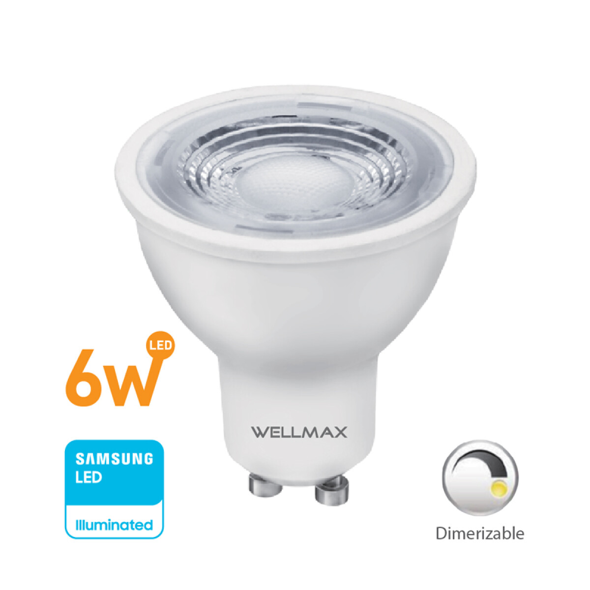 LAMPARA LED DICROICA 6.5W GU10 CALIDA DIMERIZABLE WELLMAX 