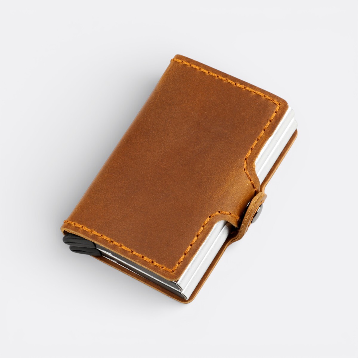 Billetera Rectangular De Cuero - RFID - Marrón Claro 