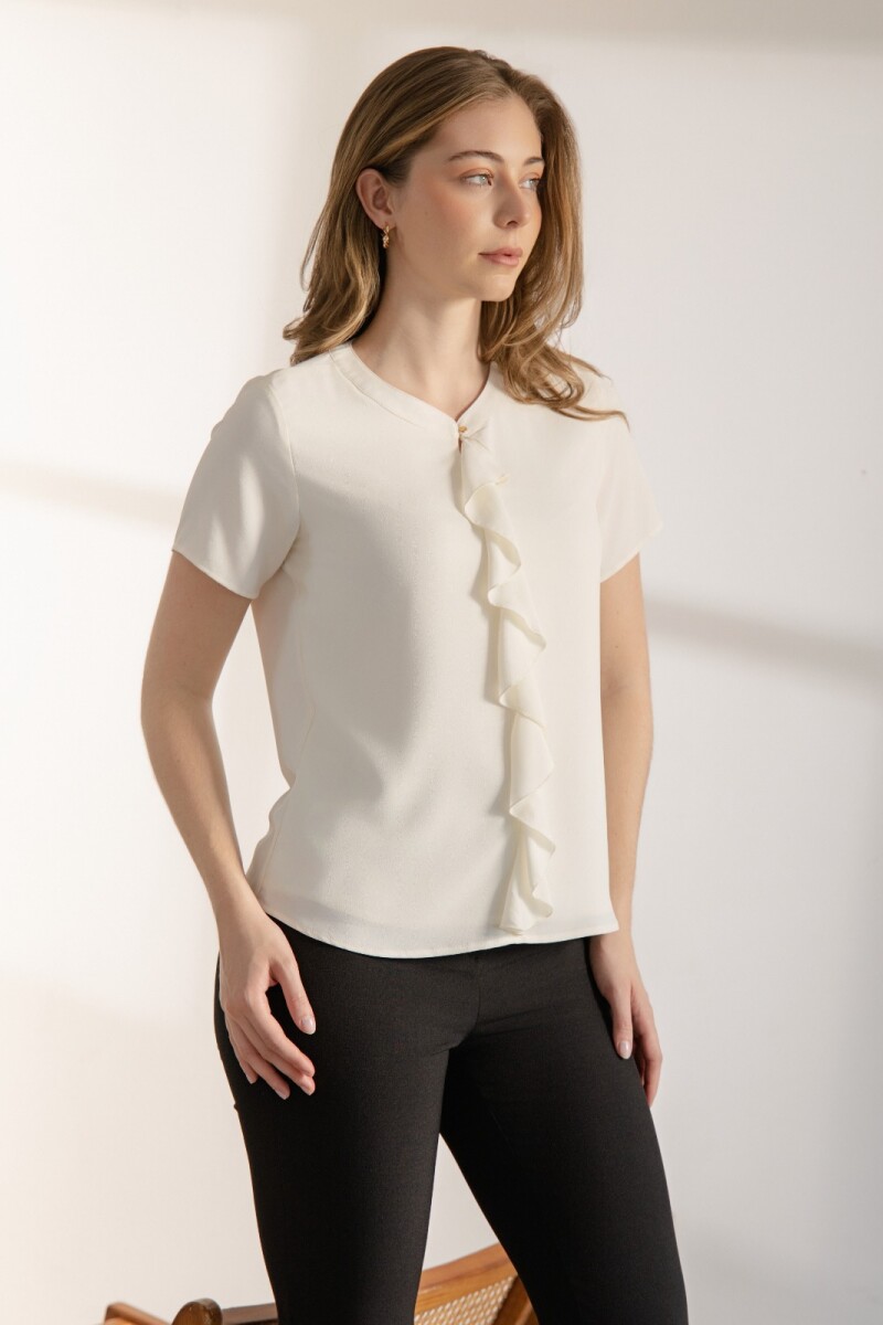 Blusa Cuello Mao. Natural.