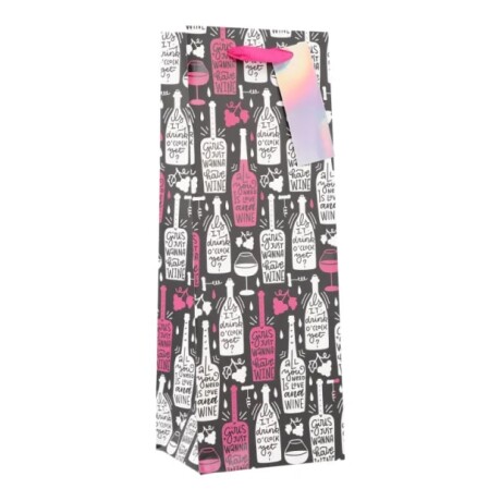 Bolsa para Botella Top Botellas con diseños Negra con botellas rosas y blancas