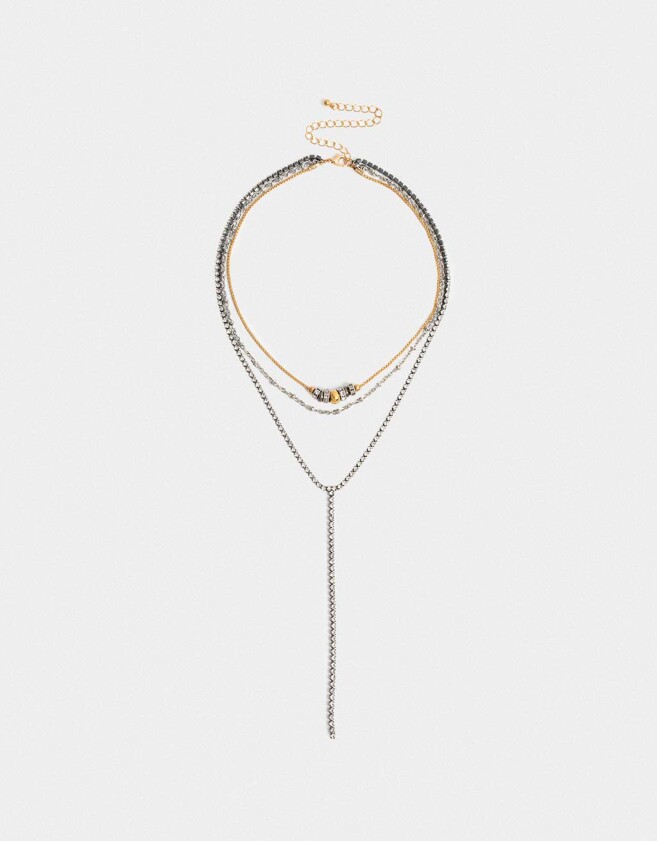 Collares Largos Strass Collar Largo Con Strass - Combinacion Bicolor