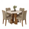 Juego De Comedor 4 Sillas Mesa Redonda - Celeste Marrón | Beige