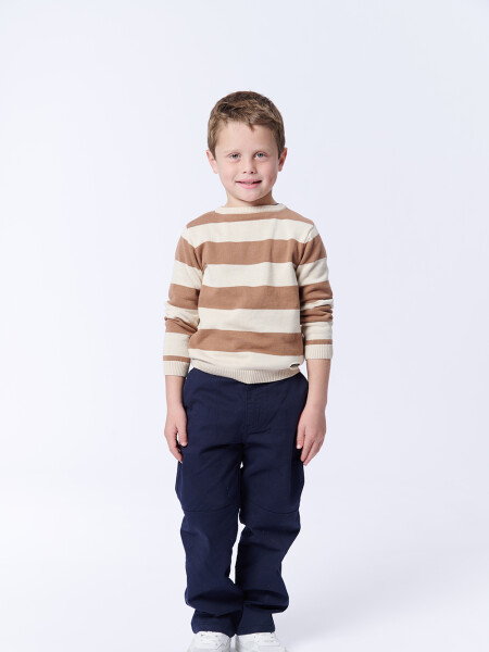 Buzo tejido rayas Beige Y Ecru