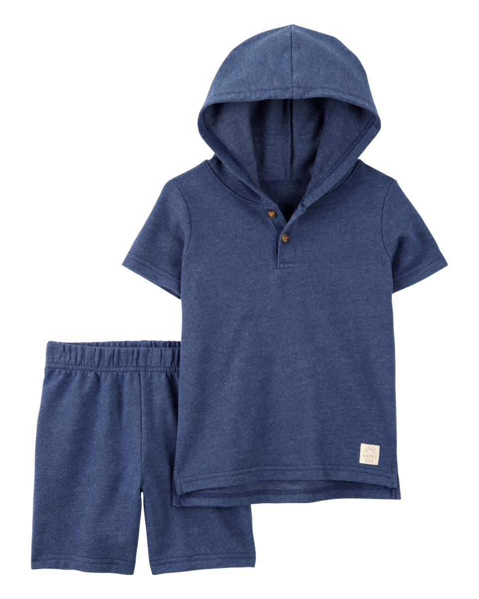 Set dos piezas de algodón, short y remera henley con capucha 