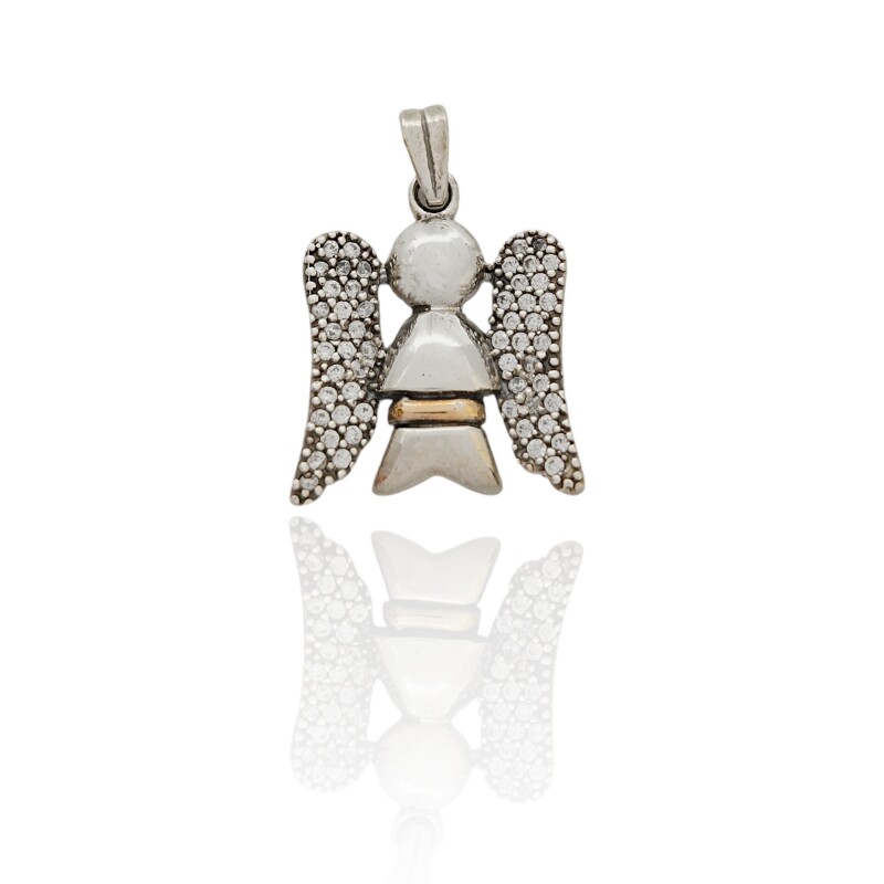 Dije Angel de zirconias-Plata y oro- Zirconia- CP5007 conpiedra
