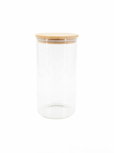 FRASCO VIDRIO TAPA BAMBOO TRANSPARENTE
