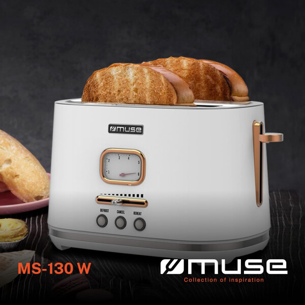 Tostadora 2 Panes Vintage Muse Ms-130w Auto Stop TOSTADORA MUSE MS130W BLANCO