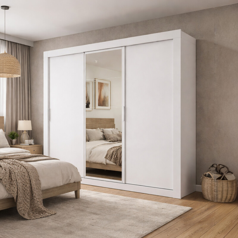 Armario Ropero 3 Puertas Corredizas 2 Cajones Con Espejo Blanco Armario Ropero 3 Puertas Corredizas 2 Cajones Con Espejo Blanco