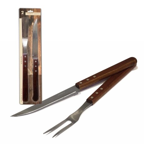 Set Asador 2 Pzas Cuchillo y Tenedor de Carne para Parrilla Natural