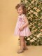 Vestido De Rayas Con Nido De Abeja Y Volante Rosa