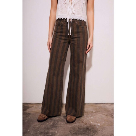 Jean Flared Wide Leg Rayado Chocolate