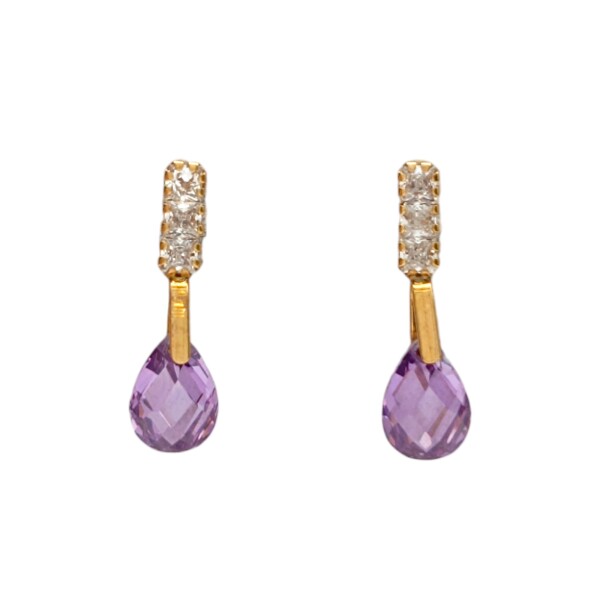 Caravanas pendiente Amatista gota oro - Oro bajo - Amatista y Zirconia - CA8070 conpiedra